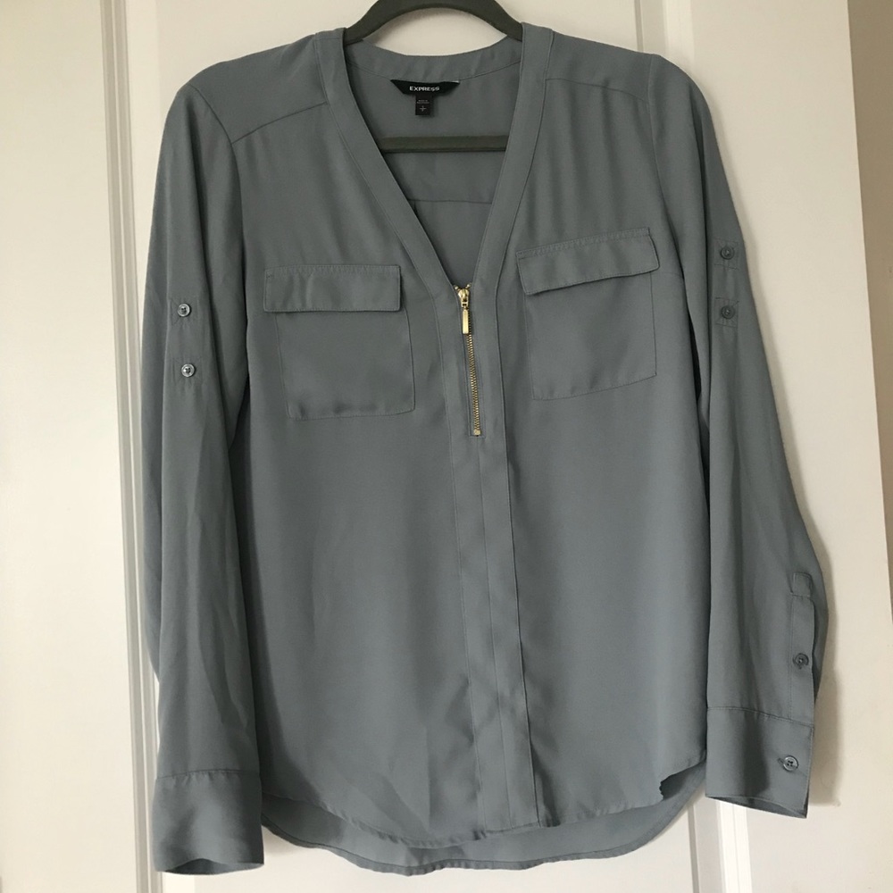 Express Long Sleeve Zip Front Blouse